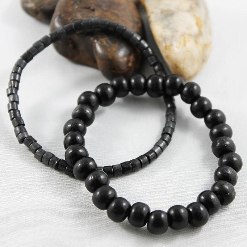 Black Wooden Bead Stretch Bracelet - Gothic Grace Inc