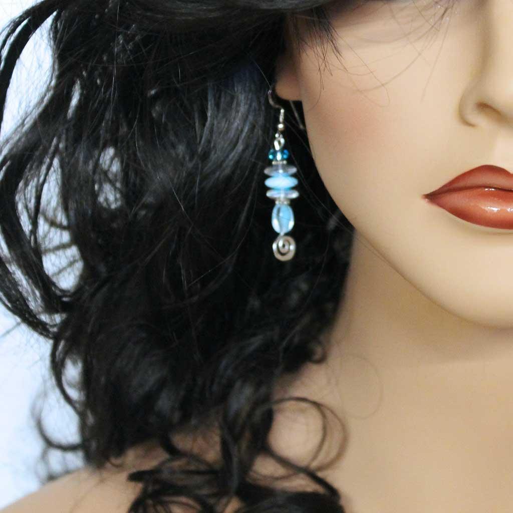 Blue Beaded Drop Earrings - Gothic Grace Inc