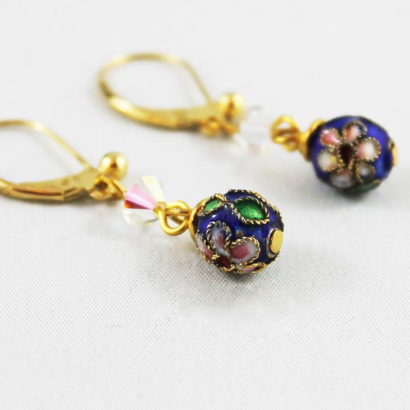 Blue Cloisenne Dangle Earrings - Gothic Grace Inc