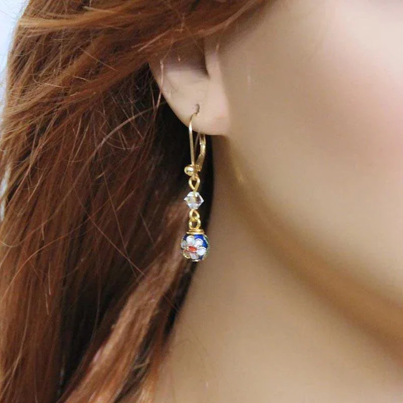 Blue Cloisenne Dangle Earrings - Gothic Grace Inc