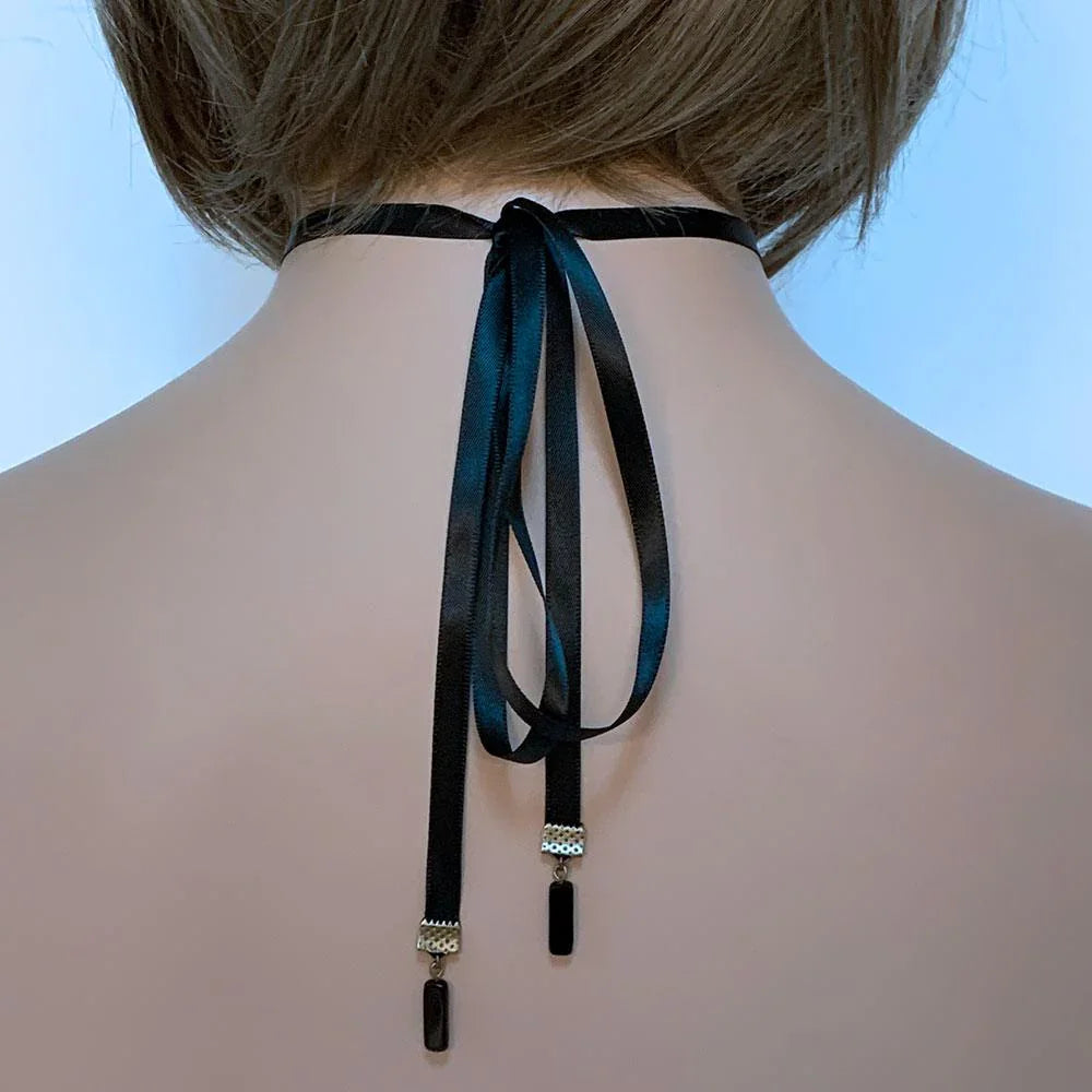 Brass Crescent Moon Ribbon Choker Necklace - Gothic Grace Inc