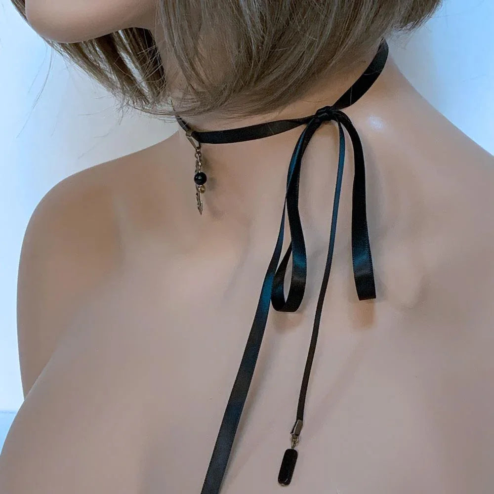 Brass Filigree Moon Ribbon Choker Necklace - Gothic Grace Inc