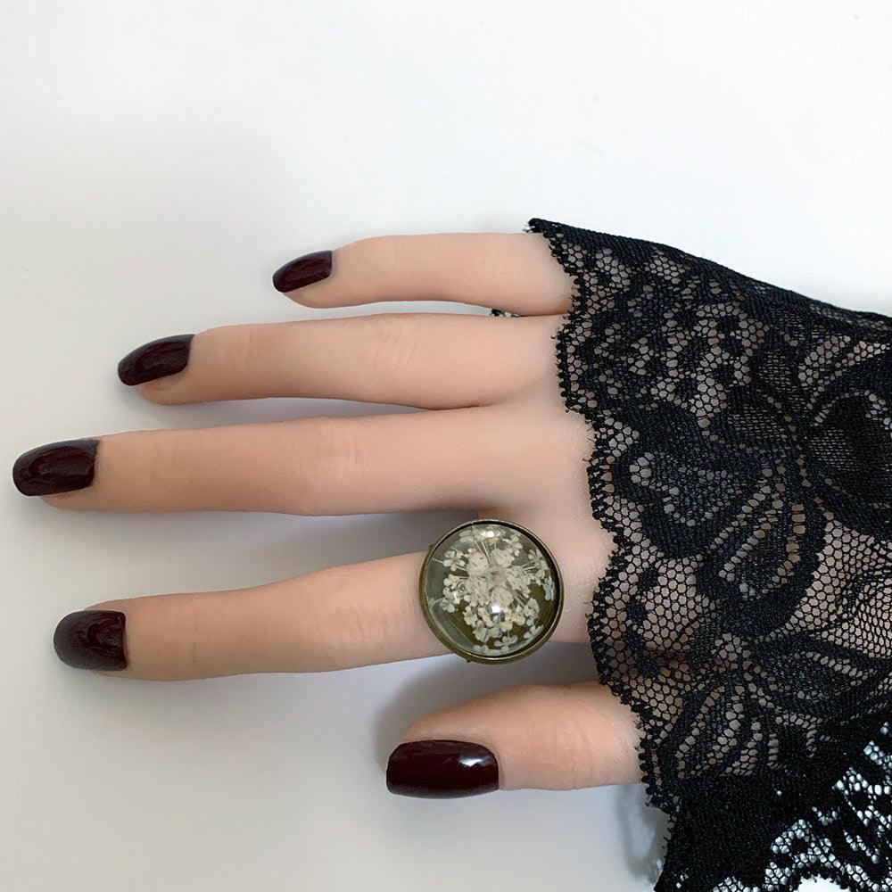 Brass Ring with Floral Cabochon - Gothic Grace Inc