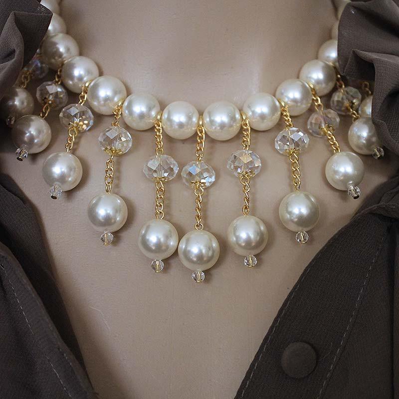 Bridal Pearl Bib Necklace - Gothic Grace Inc
