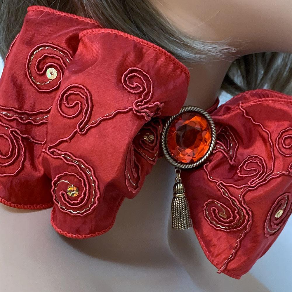Bright Red Victorian Bow Choker - Gothic Grace Inc