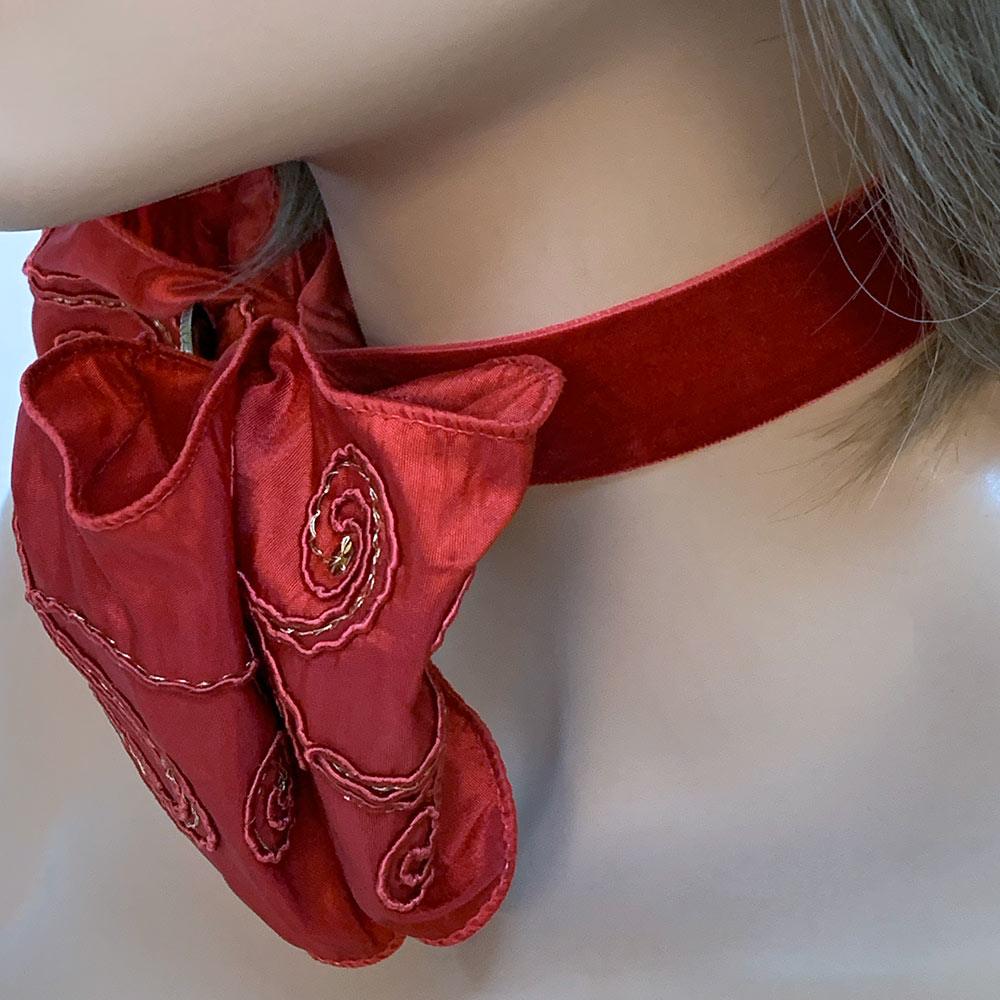 Bright Red Victorian Bow Choker - Gothic Grace Inc