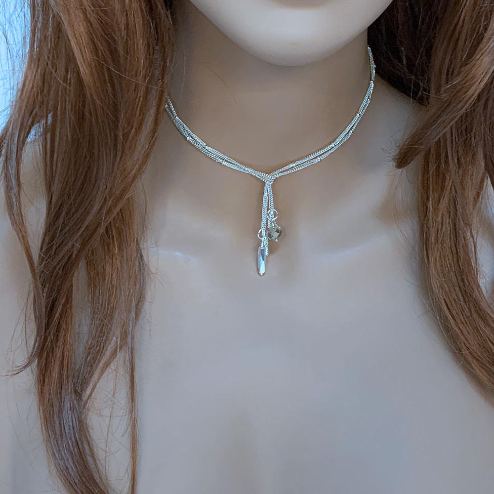 Bright Silver Lariat Choker Necklace, 31&quot; - Gothic Grace Inc