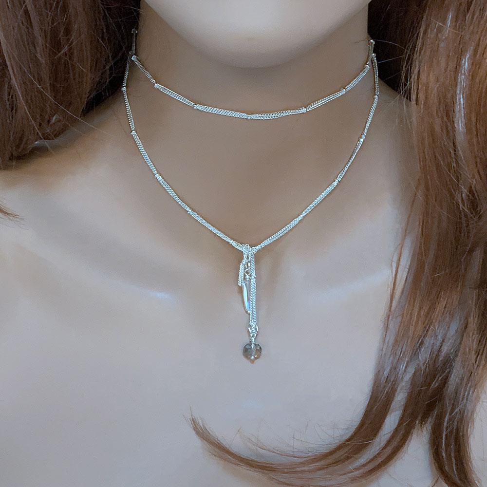 Bright Silver Lariat Choker Necklace, 31&quot; - Gothic Grace Inc