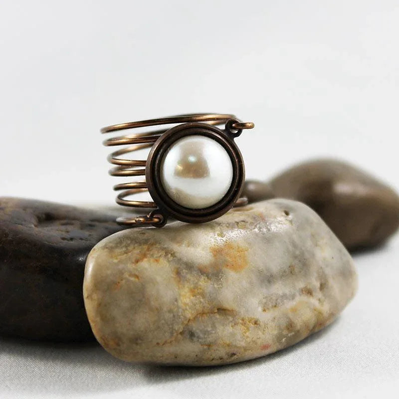 Bronze Wire Wrapped Pearl Ring - Gothic Grace Inc