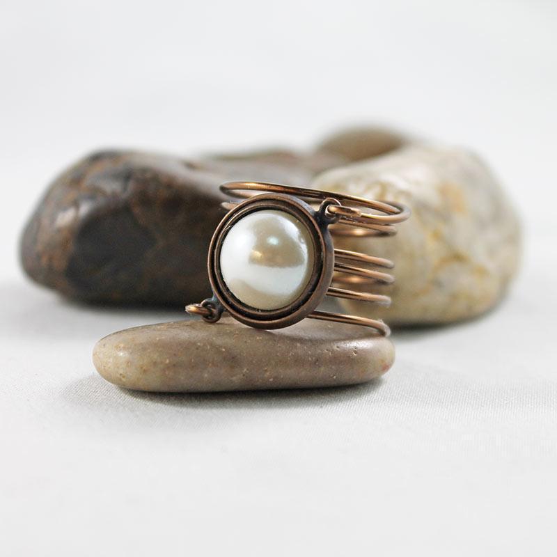 Bronze Wire Wrapped Pearl Ring - Gothic Grace Inc