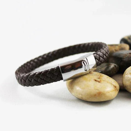 Brown Braided Leather Bracelet, Unisex Couple's Bracelet - Gothic Grace Inc