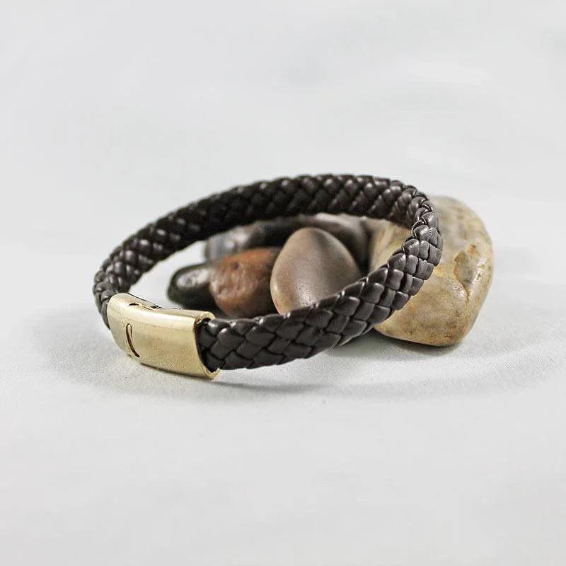 Brown Leather Gold Clasp Men's Bracelet - Gothic Grace Inc