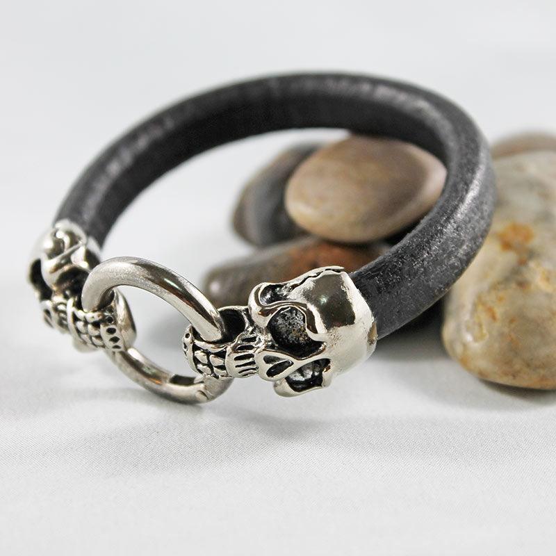 Brown Leather, Skull Bracelet - Gothic Grace Inc