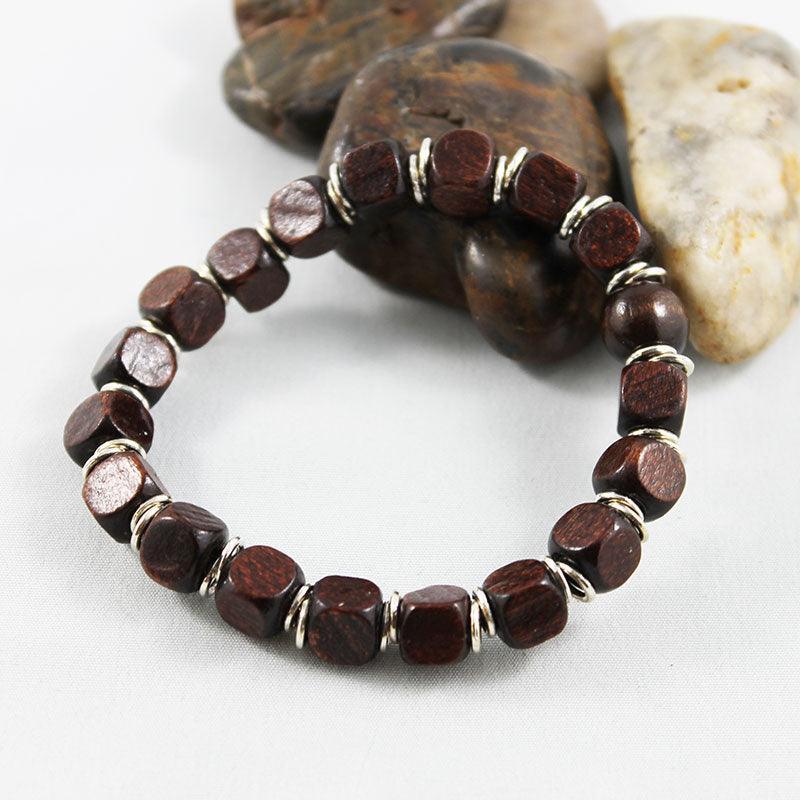 Brown Square Wood Bead Stretch Bracelet - Gothic Grace Inc