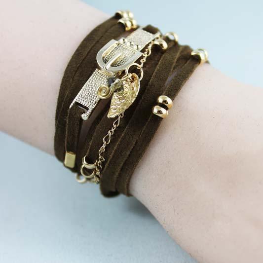 Brown Suede Gold Beaded Wrap Boho Bracelet - Gothic Grace Inc