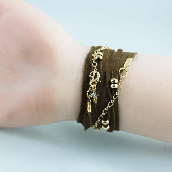 Brown Suede Gold Beaded Wrap Boho Bracelet - Gothic Grace Inc