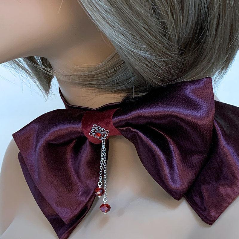 Burgundy Victorian Bow Tie Choker - Gothic Grace Inc