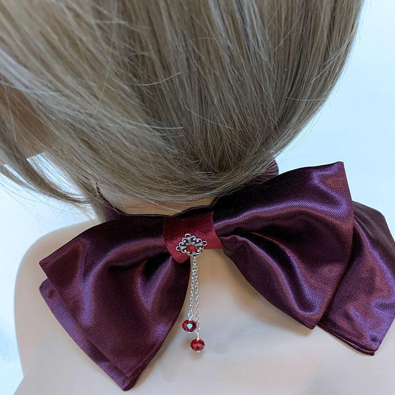 Burgundy Victorian Bow Tie Choker - Gothic Grace Inc