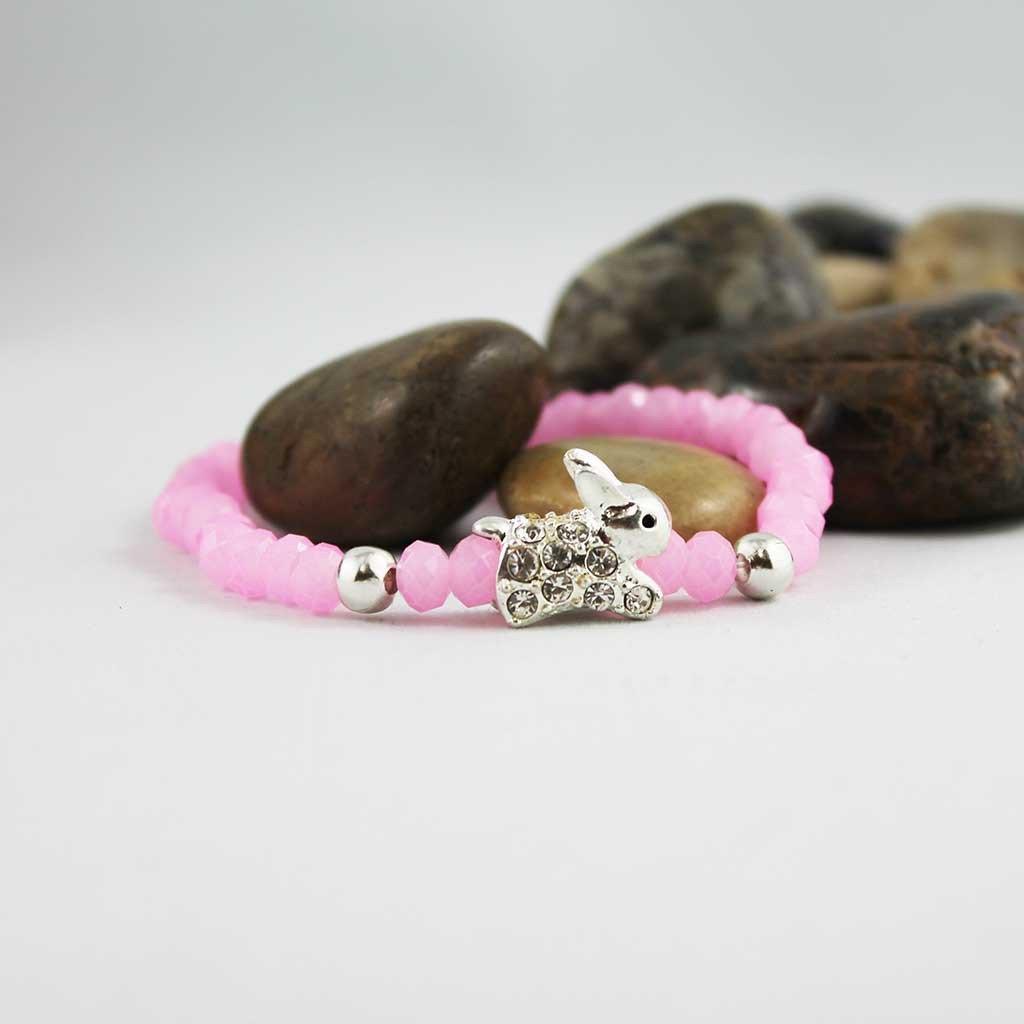 Cute Pink Bead Easter Bunny Charm Bracelet - Gothic Grace Inc