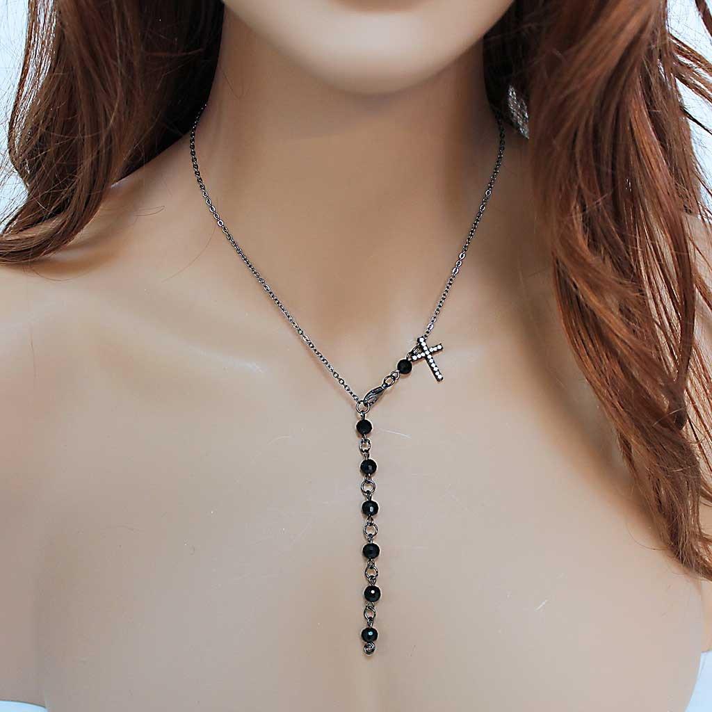 dainty black beaded black cross rosary necklace gothic grace
