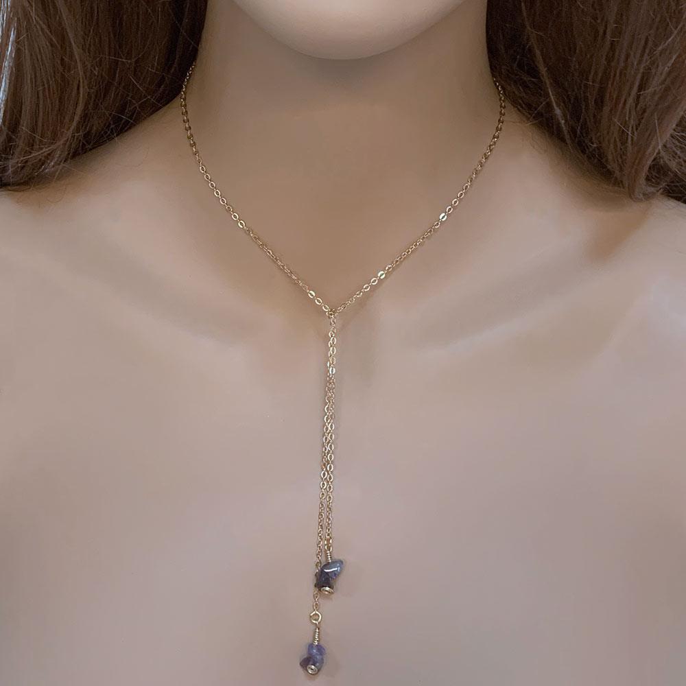 Dainty Gold Amethyst Lariat Necklace - Gothic Grace Inc