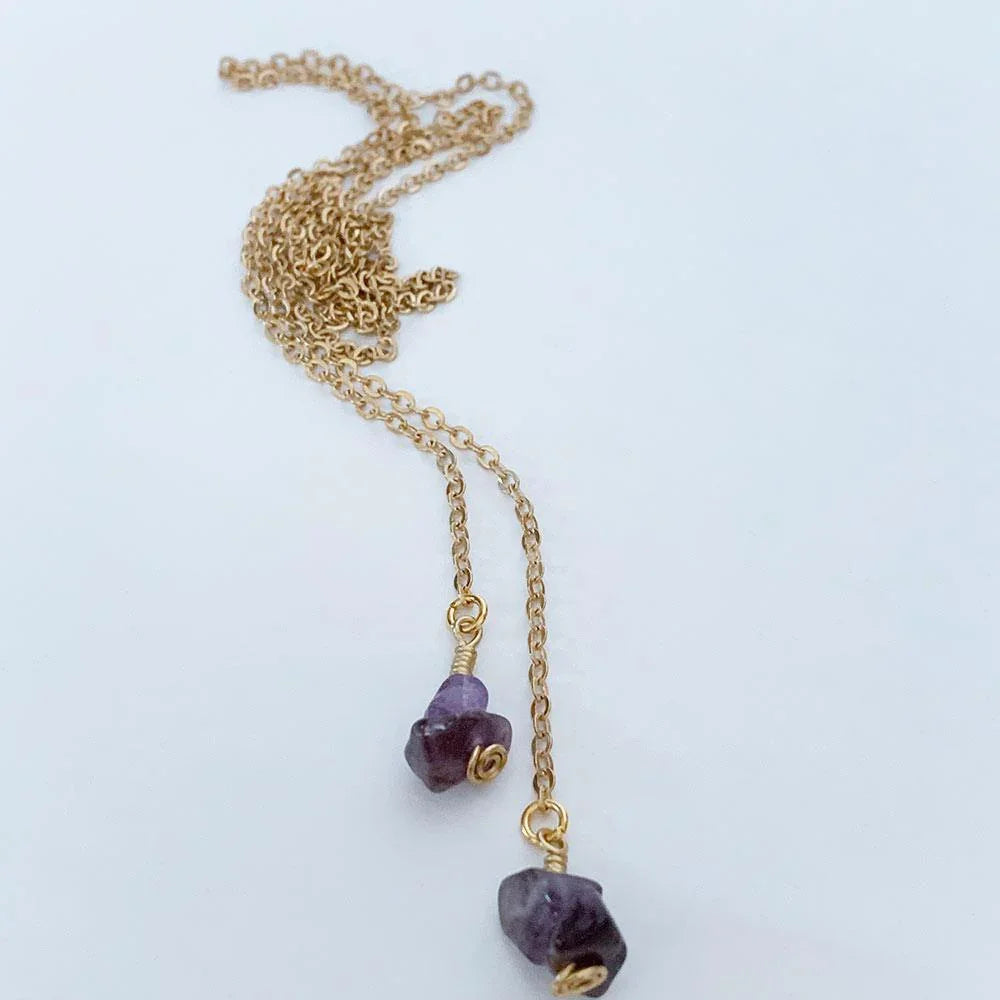 Dainty Gold Amethyst Lariat Necklace - Gothic Grace Inc