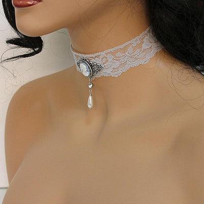 Dainty Grey Lace Cameo Victorian Choker - Gothic Grace Inc