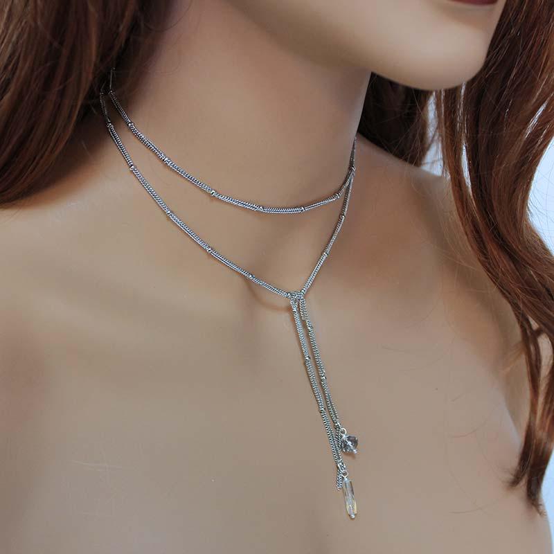 Dainty Oxidized Silver Lariat Choker Necklace - Gothic Grace Inc