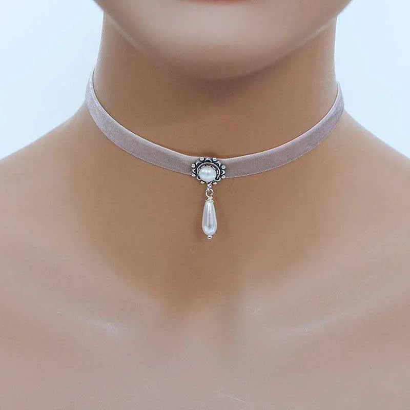 Dainty Pearl Velvet Choker Necklace - Gothic Grace Inc