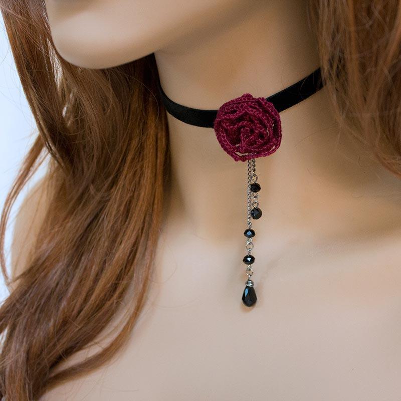 Dainty Red Rose Black Velvet Victorian Choker - Gothic Grace Inc