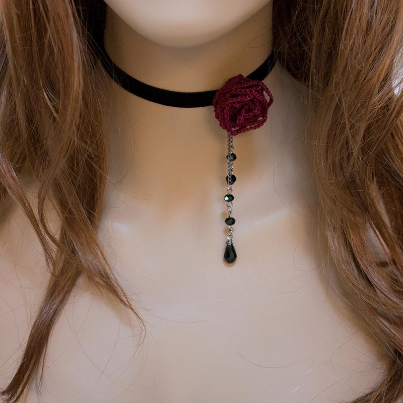 Dainty Red Rose Black Velvet Victorian Choker - Gothic Grace Inc