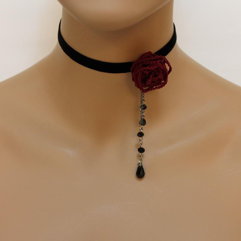 Dainty Red Rose Black Velvet Victorian Choker - Gothic Grace Inc