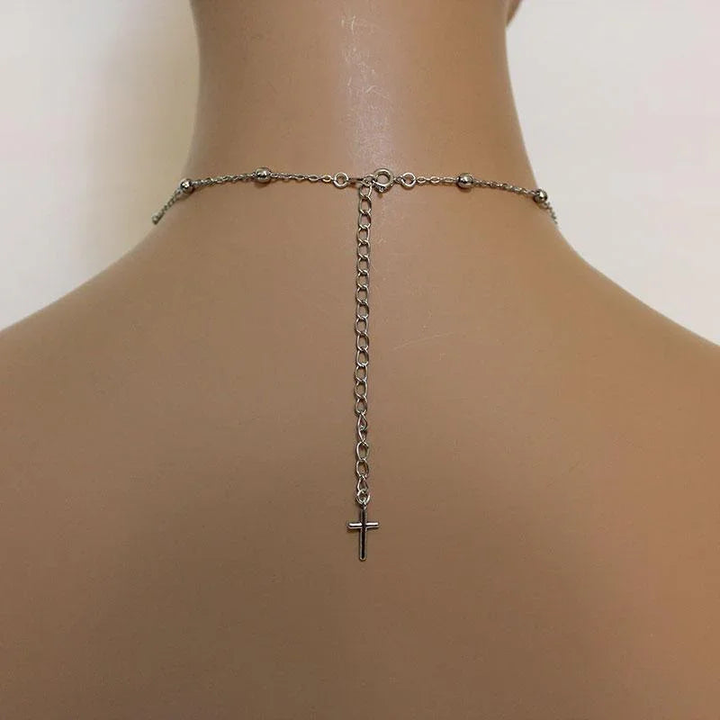 Dainty Silver Satallite Chain Rosary Style Choker Necklace - Gothic Grace Inc