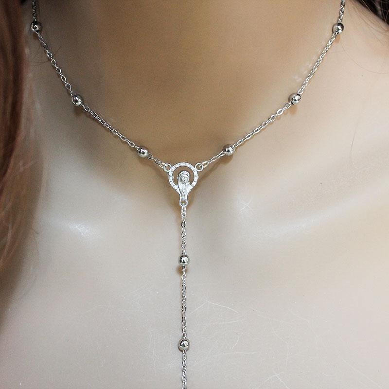 Dainty Silver Satallite Chain Rosary Style Choker Necklace - Gothic Grace Inc