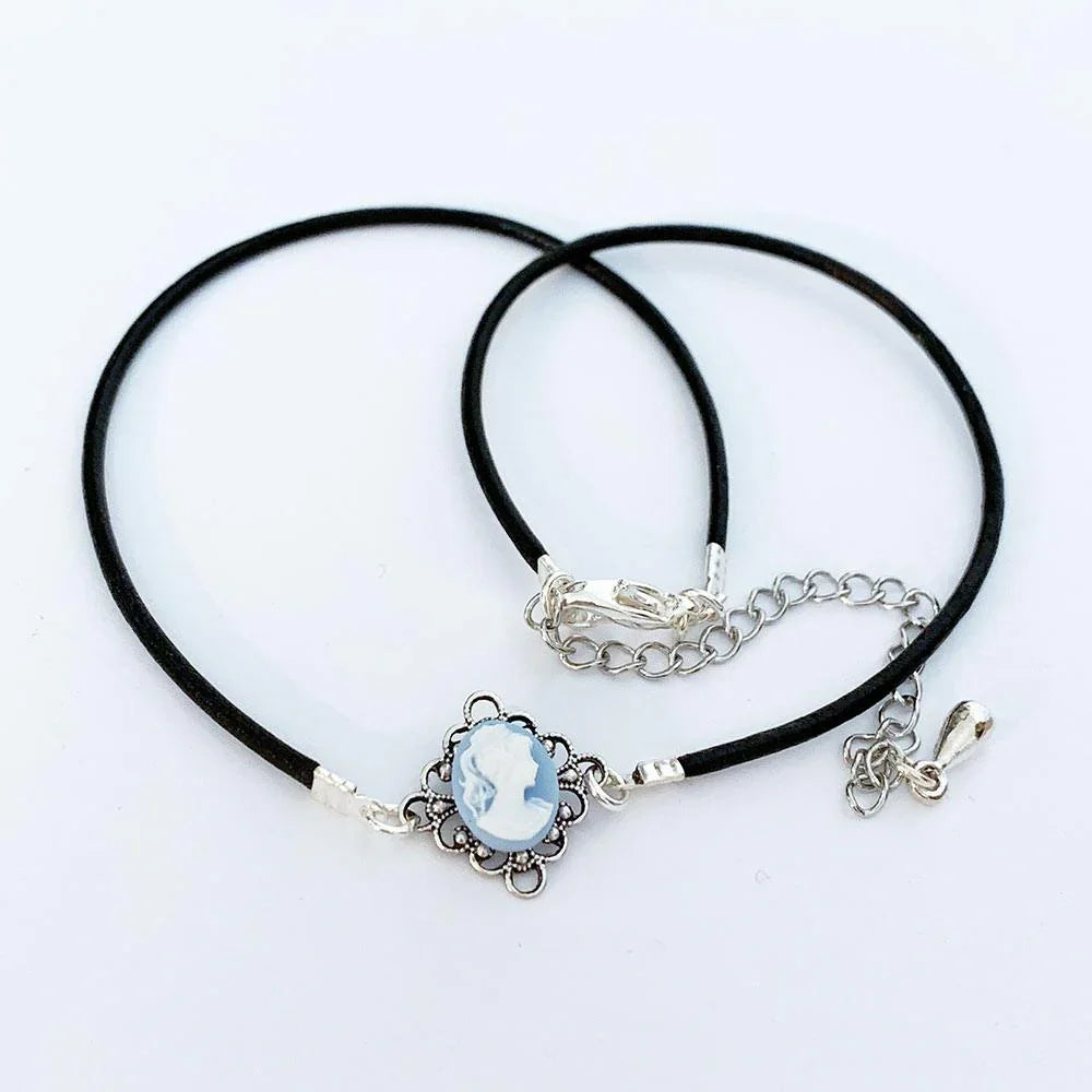 Dainty Victorian Blue Cameo Choker Necklace - Gothic Grace Inc