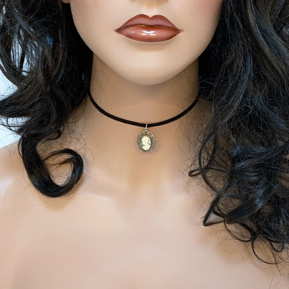 Dainty Victorian Green Cameo Choker Necklace - Gothic Grace Inc