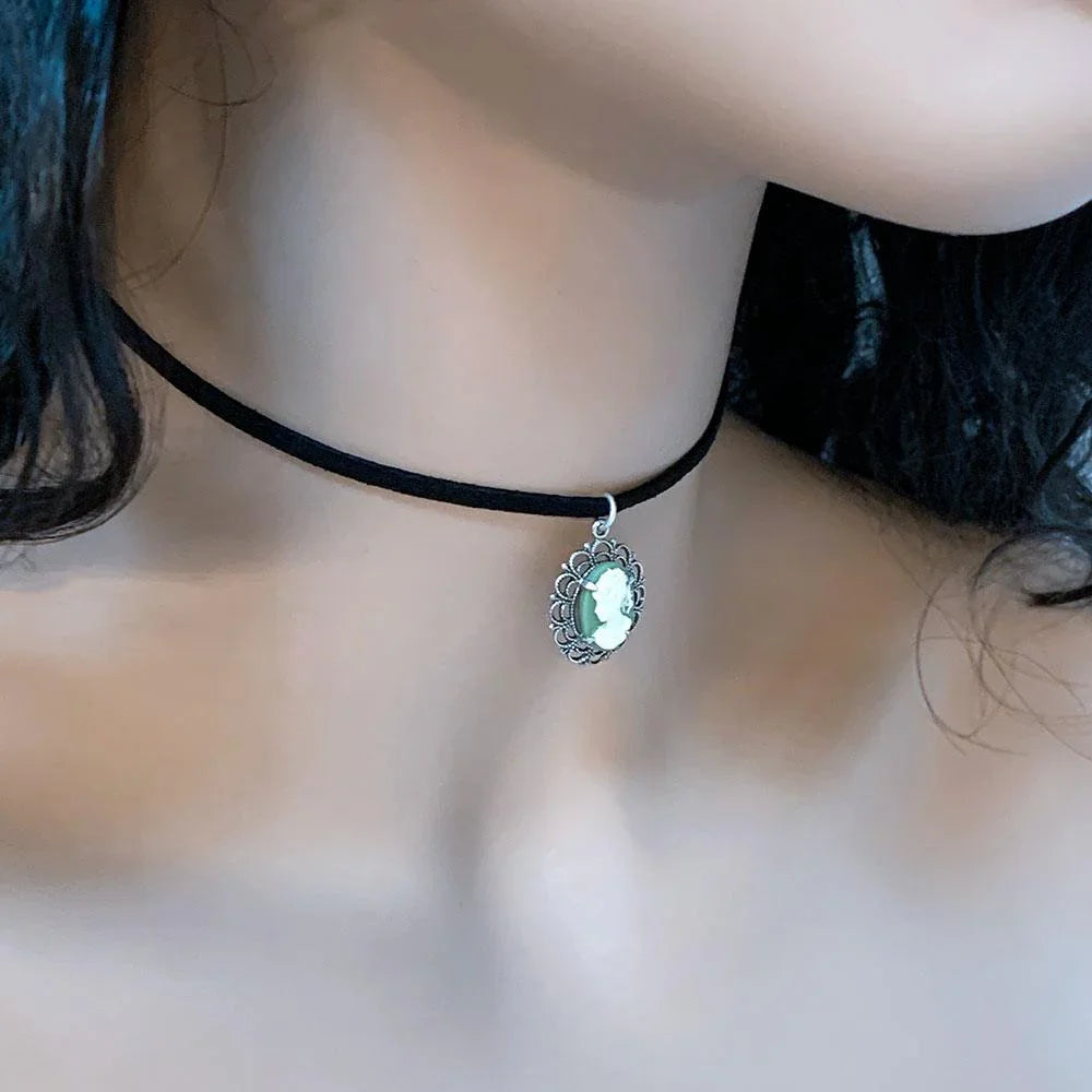 Dainty Victorian Green Cameo Choker Necklace - Gothic Grace Inc
