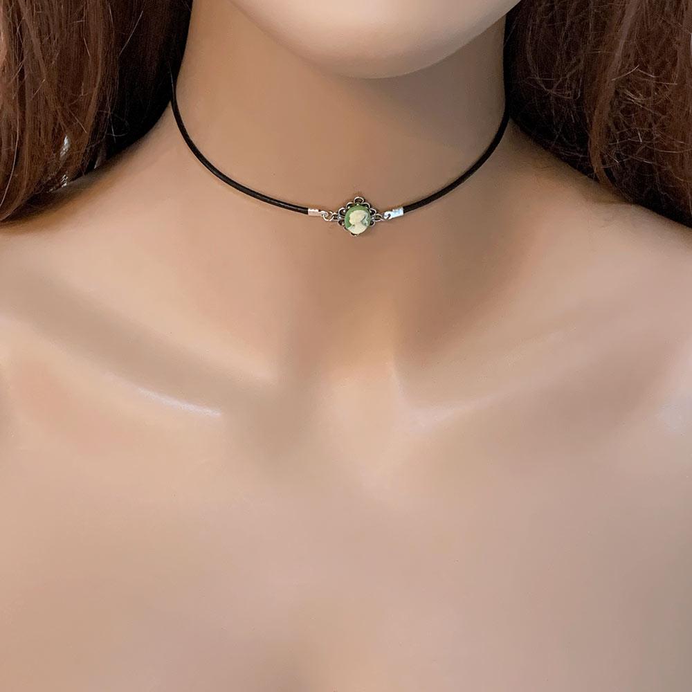 Dainty Victorian Green Cameo Choker Necklace - Gothic Grace Inc