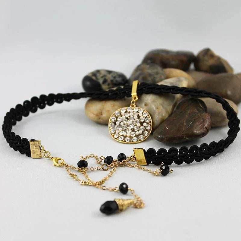 Elegant Black Long Beaded Back Drop Choker Necklace - Gothic Grace Inc