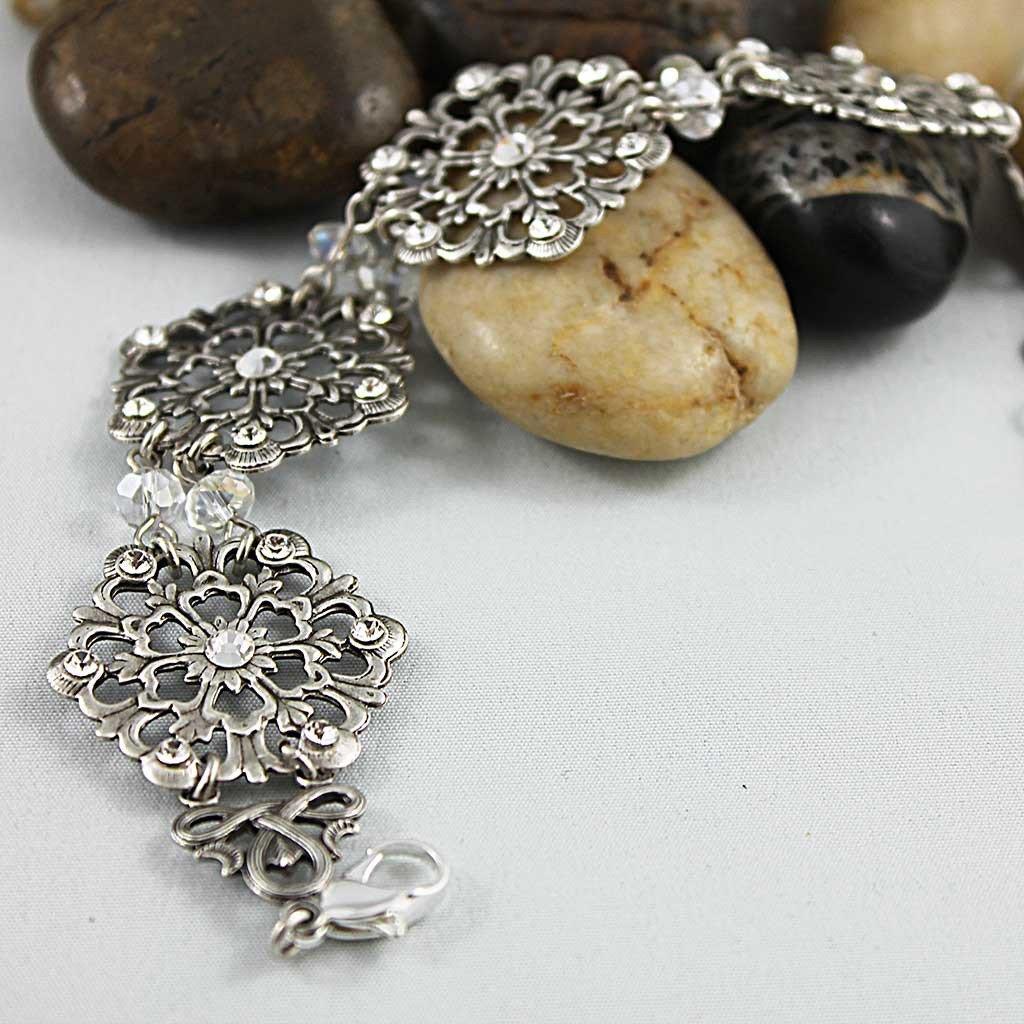 Elegant Oxidized Silver Victorian Bridal Bracelet - Gothic Grace Inc