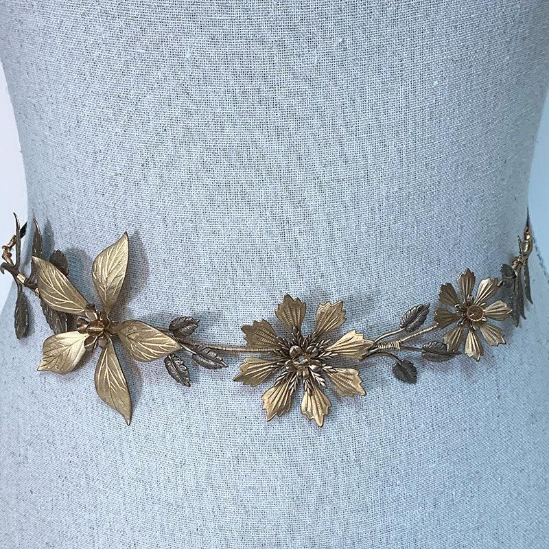 Gold Floral Necklace, Headpiece, Headband, Belt - Gothic Grace Inc