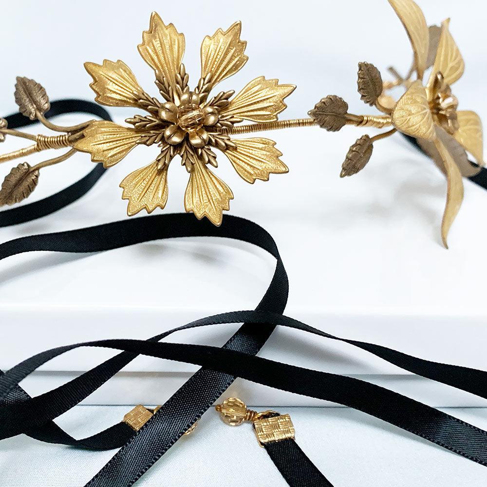 Gold Floral Necklace, Headpiece, Headband, Belt - Gothic Grace Inc