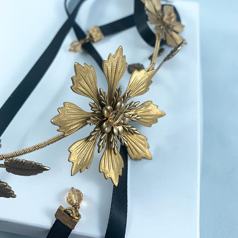 Gold Floral Necklace, Headpiece, Headband, Belt - Gothic Grace Inc