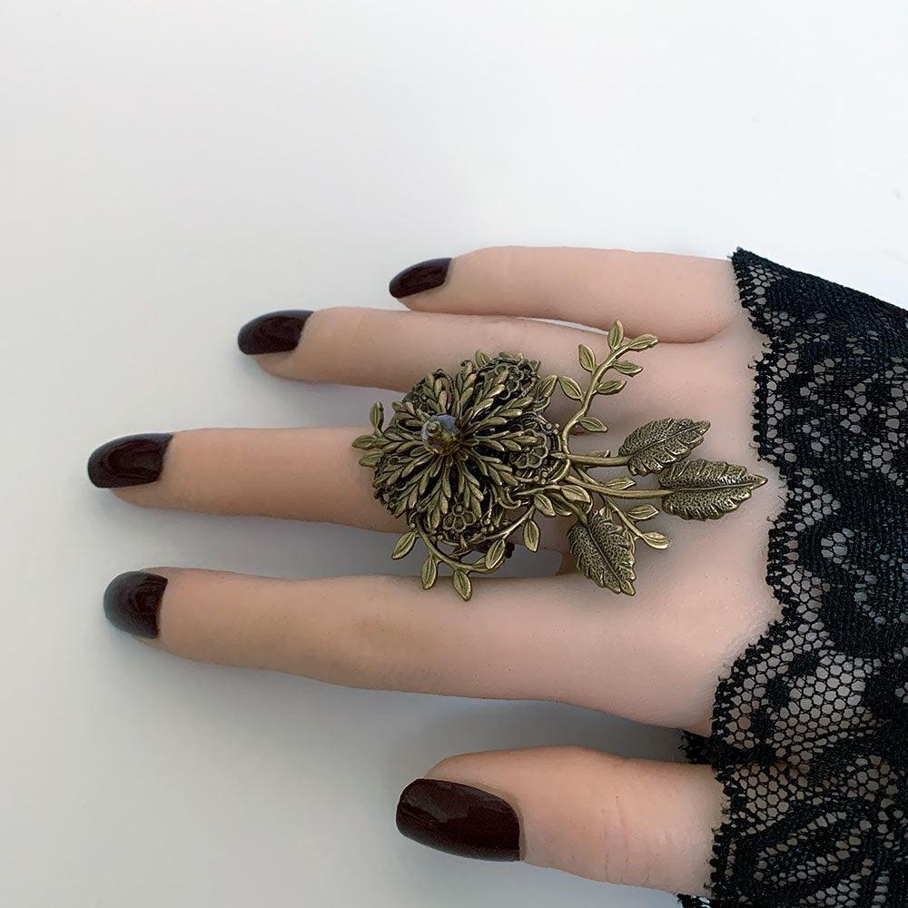 Gold Flower Cocktail Statement Ring - Gothic Grace Inc
