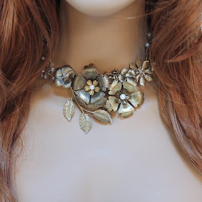 Gold Flower Statement Necklace - Gothic Grace Inc