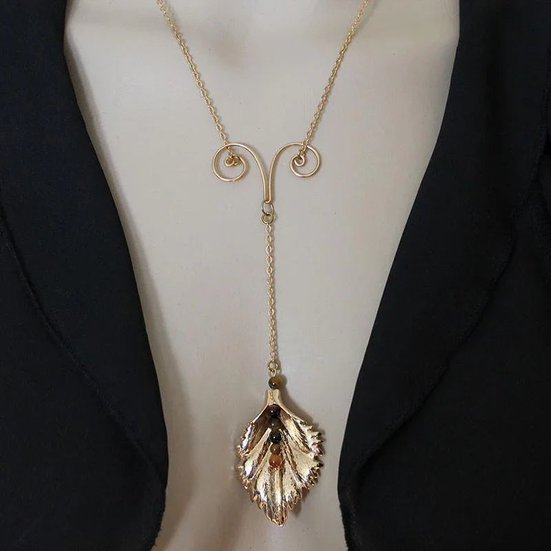 Gold Leaf Y Necklace - Gothic Grace Inc