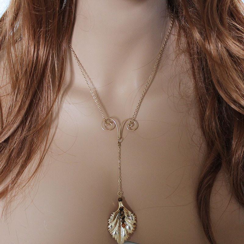 Gold Leaf Y Necklace - Gothic Grace Inc