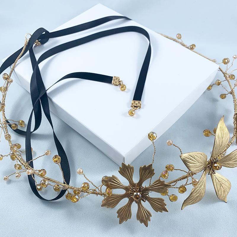 Gold Metal Floral Necklace Headpiece Crown - Gothic Grace Inc