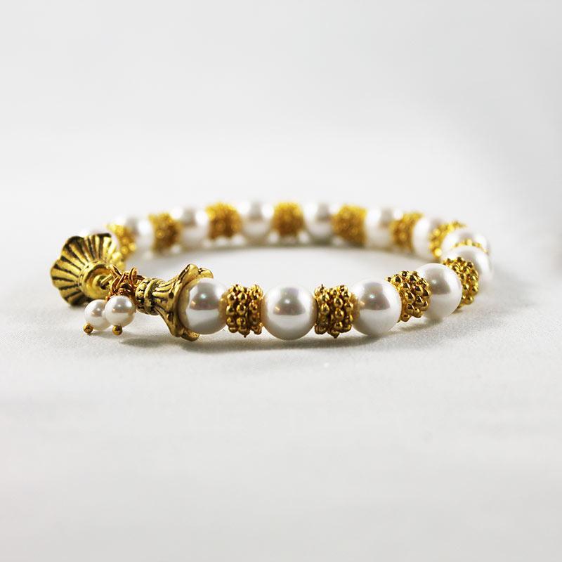 Gold Pearl Bangle Bracelet - Gothic Grace Inc