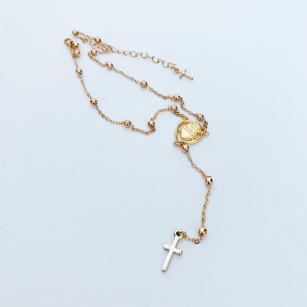 Gold Sacred Heart Rosary Necklace - Gothic Grace Inc
